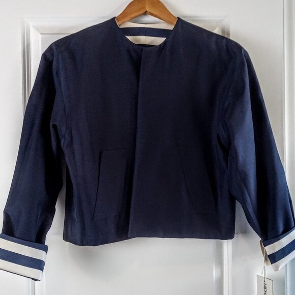 Michael Kors Navy Stripe Reversible Silk Jacket NWT - Picture 4 of 8